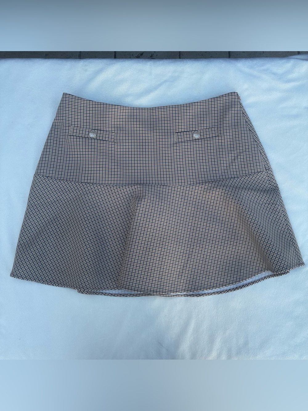 LOFT Plaid Flounce Mini Skirt Houndstooth Classic Preppy Size 14 Dark Academia